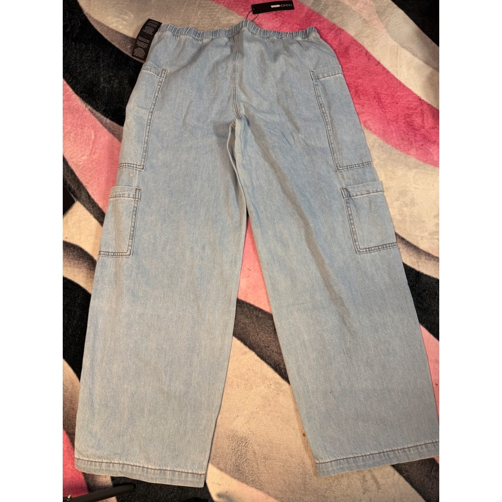 Fashion Nova Paradise Found Tie Waist Jeans Light Wash Wide Leg Cargo Large NWT - Picture 4 of 4
